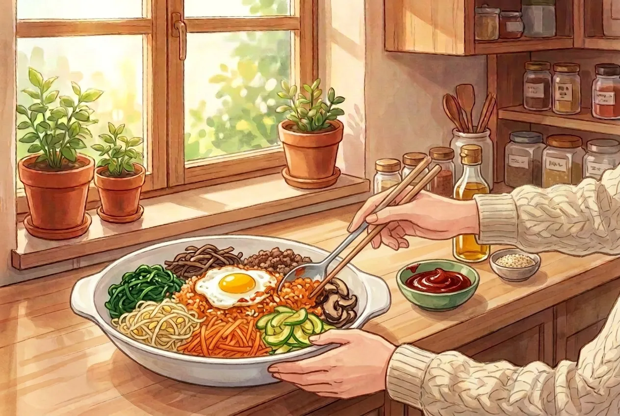 Add a spoonful of gochujang and a drizzle of sesame oil, then mix everything together thoroughly right before eating.