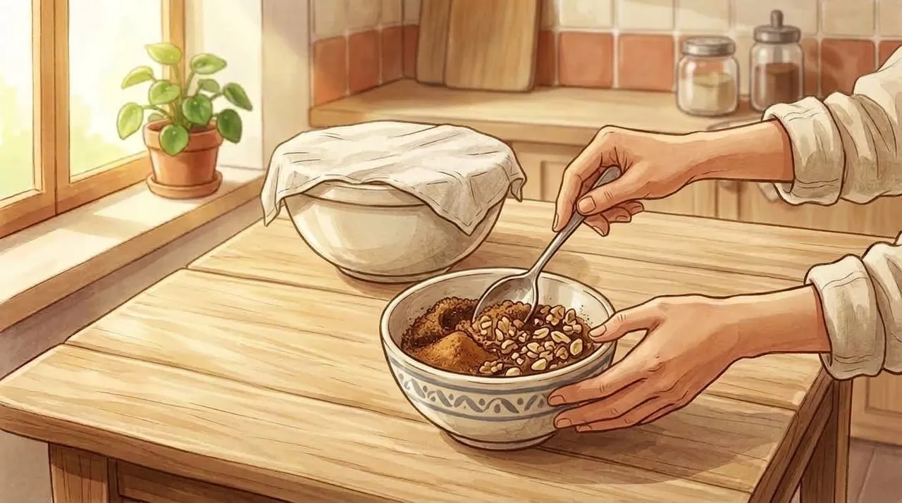 While it rises, mix the brown sugar, cinnamon and nuts in a small bowl for the filling.