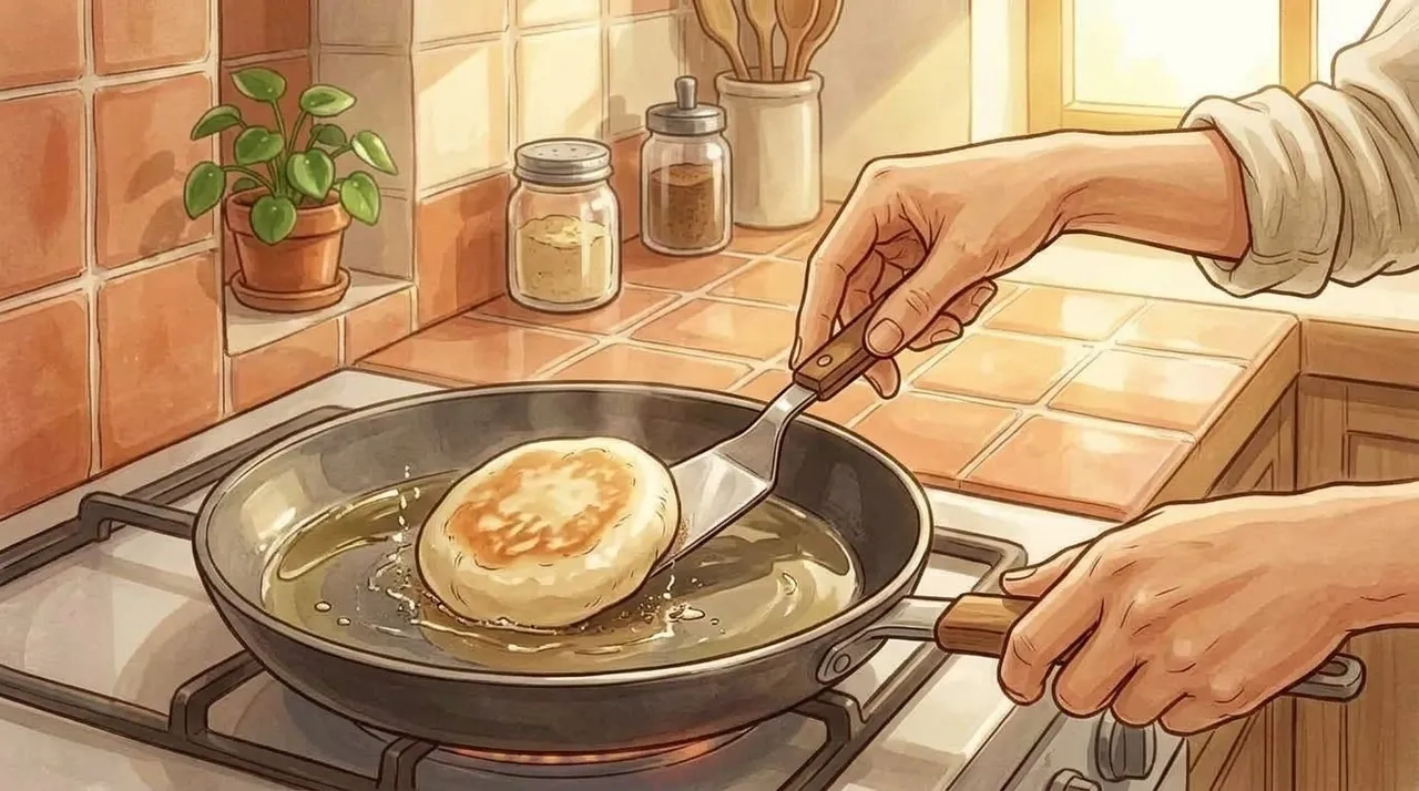 Heat a non-stick pan over medium-low heat with a thin film of oil. Place a ball in seam-side down and cook about 30 seconds, then flip it.
