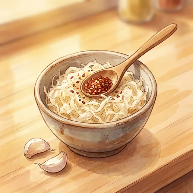Sauerkraut + gochugaru + garlic