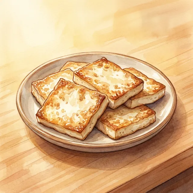 Extra-firm tofu, thinly sliced and pan-fried