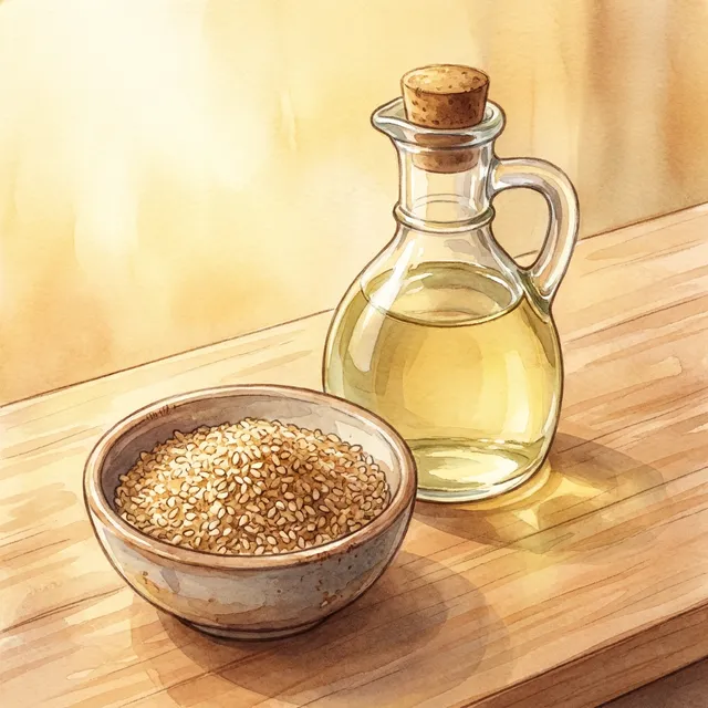 Neutral oil + crushed toasted sesame seeds