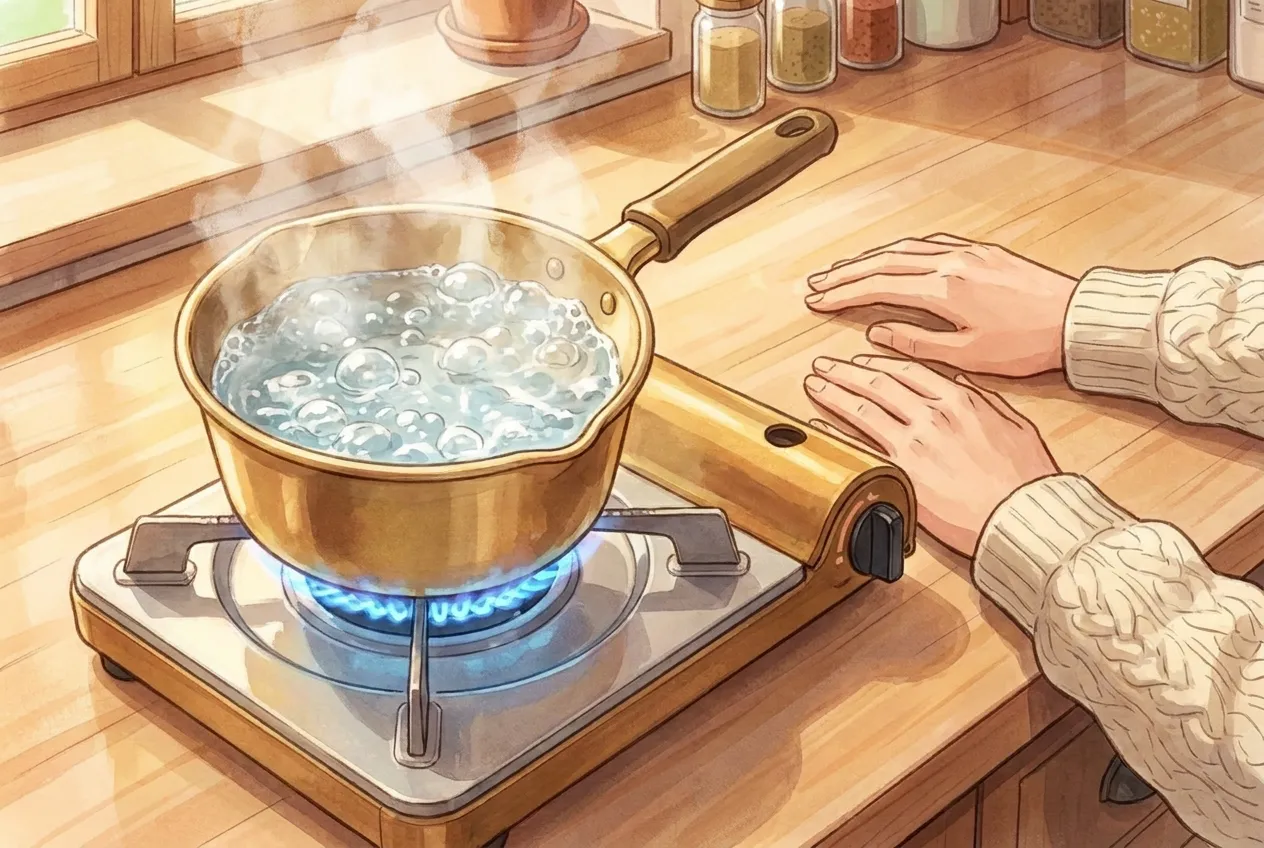 Bring 550ml water to a boil in a small pot.