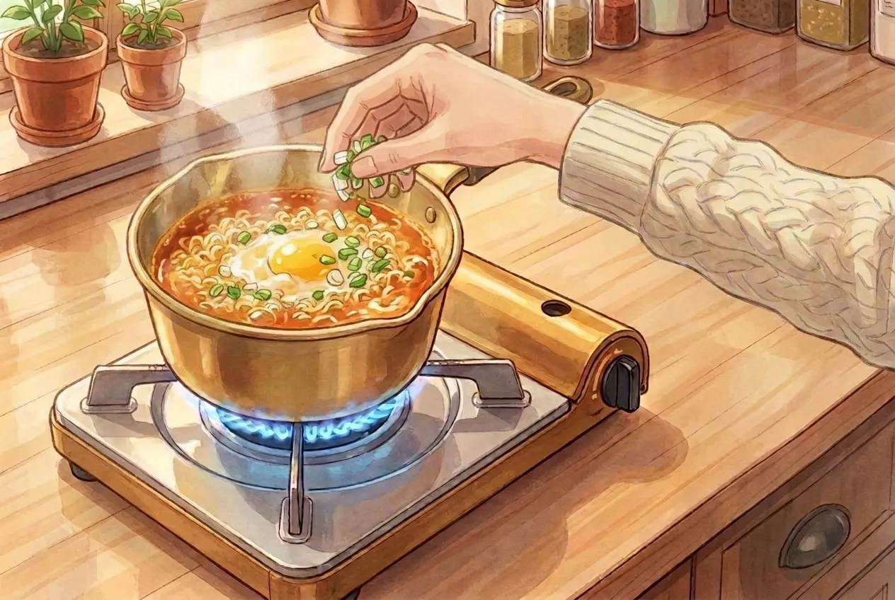 Sprinkle the chopped green onion on top in the last 30 seconds of cooking.